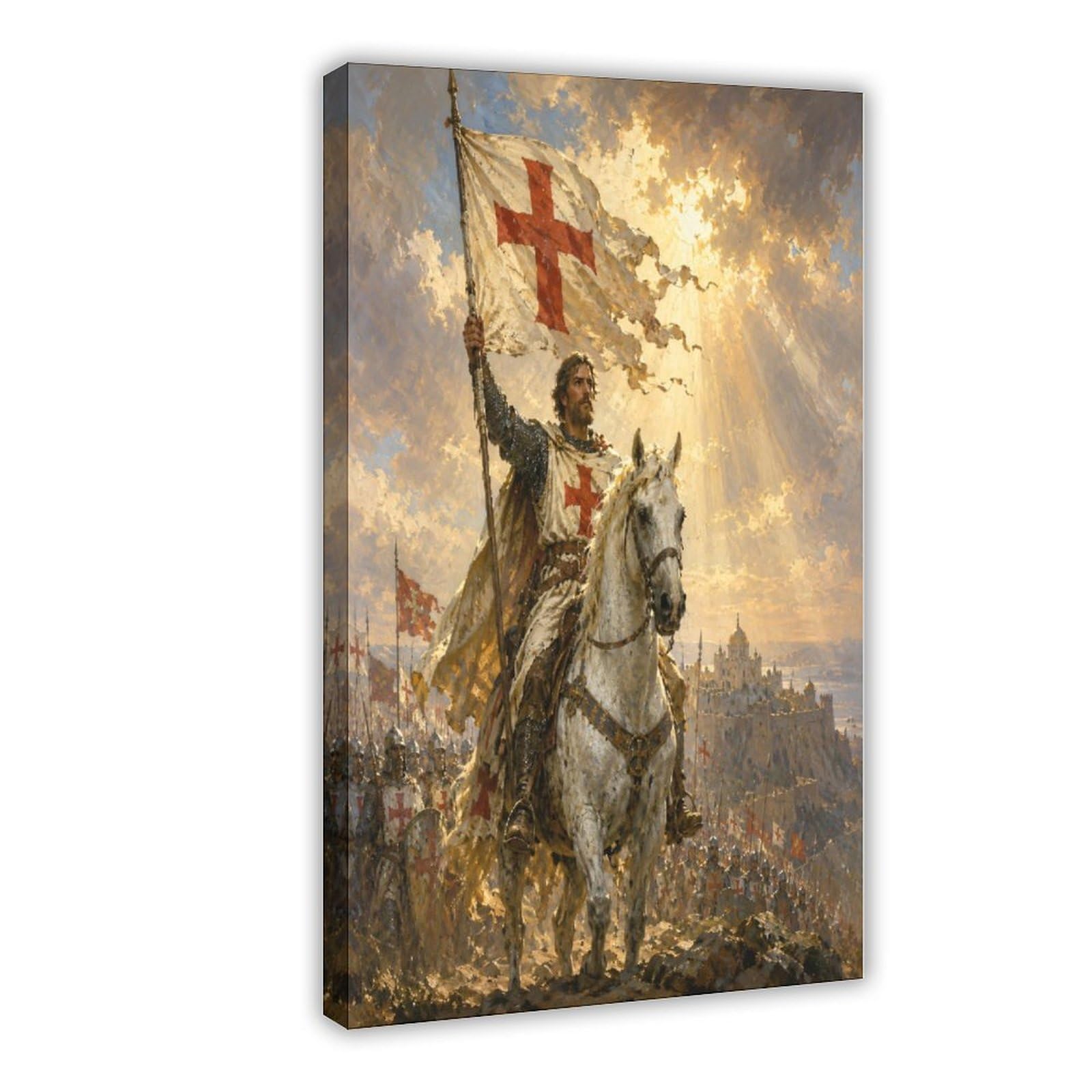 H3b8u2y5 Frame-Style-15 Crusader Knight Canvas Wall Art, Sunlit Banner Renaissance Art