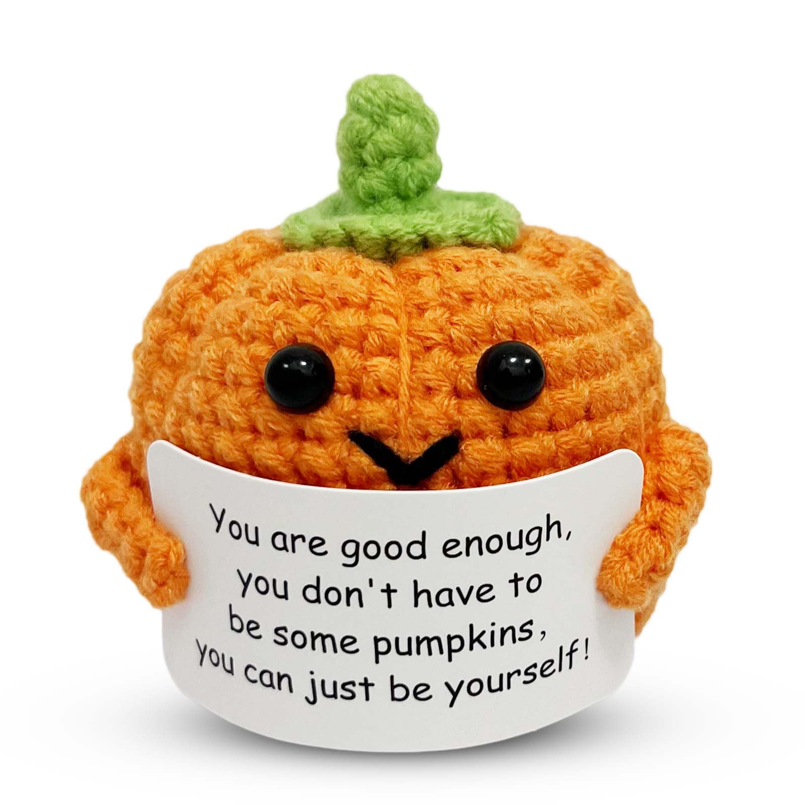 Positive Crochet Pumpkin Funny Knitting Animal with Emotional Support Card, Halloween Decorations Indoor Gifts, Cute Fall Decor, Thanksgiving Decoration for Home