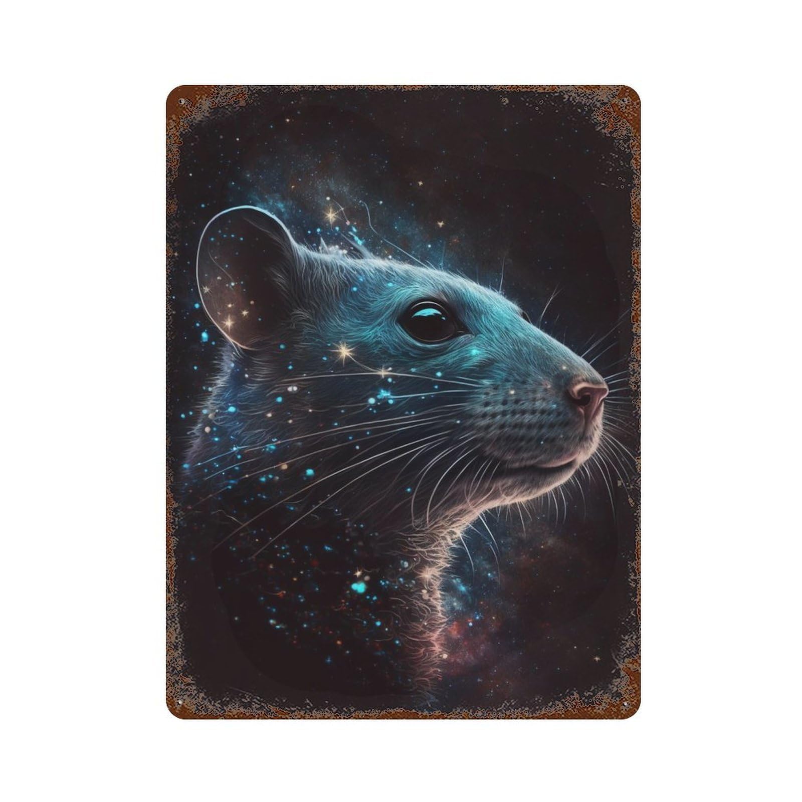 Garage Style Cosmic Rat Portrait Retro Metal Sign 15.7"x11.8", Industrial Home Decor for Bar And Workshop