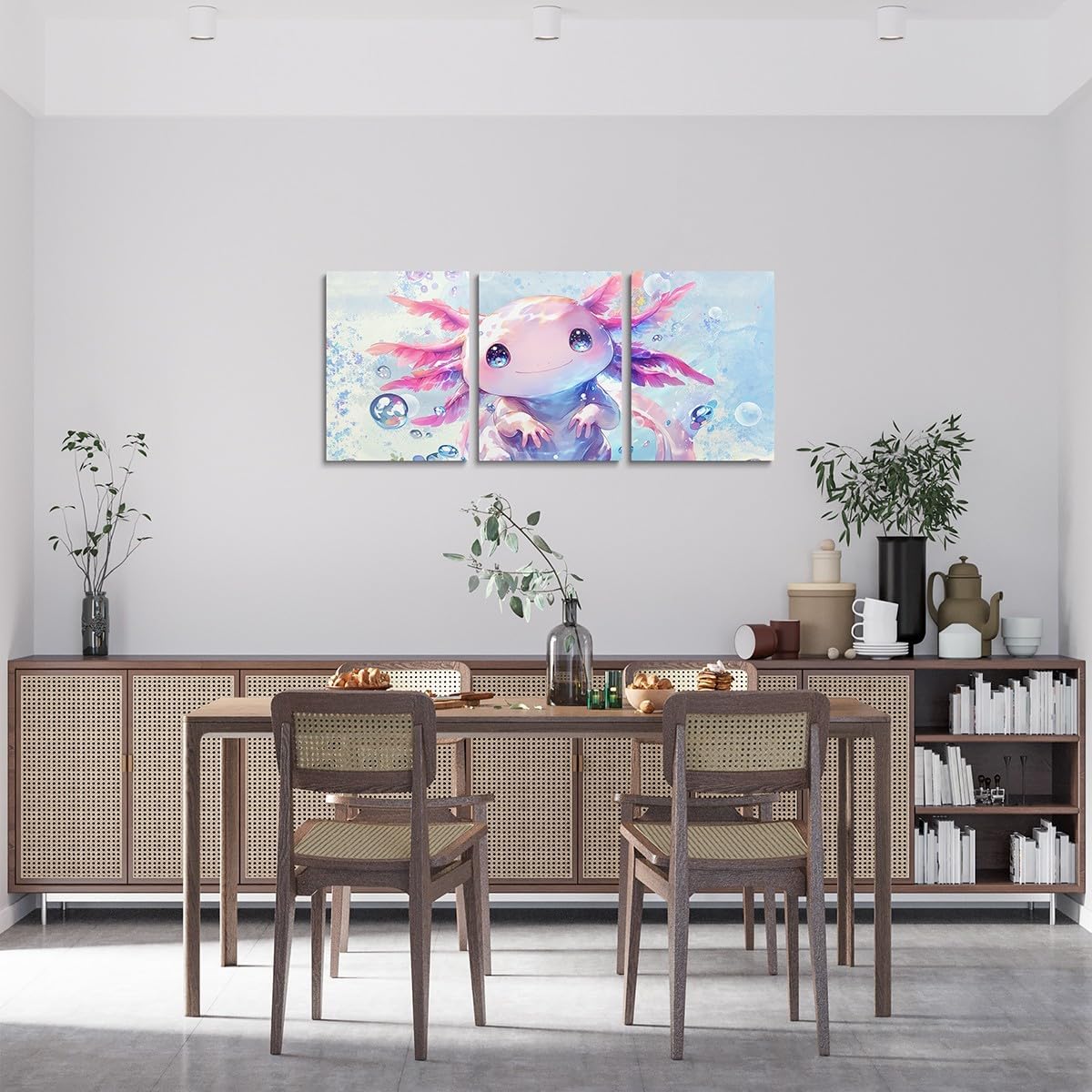 Feelyou Boys Girls Cute Axolotl Canvas Wall Art for Living Room Bedroom Ocean Sealife Wall Painting Posters and Prints Kids Kawaii Animal Picture Wall Decor Cartoon Bathroom Wall Art 12"x16"x 3Pcs