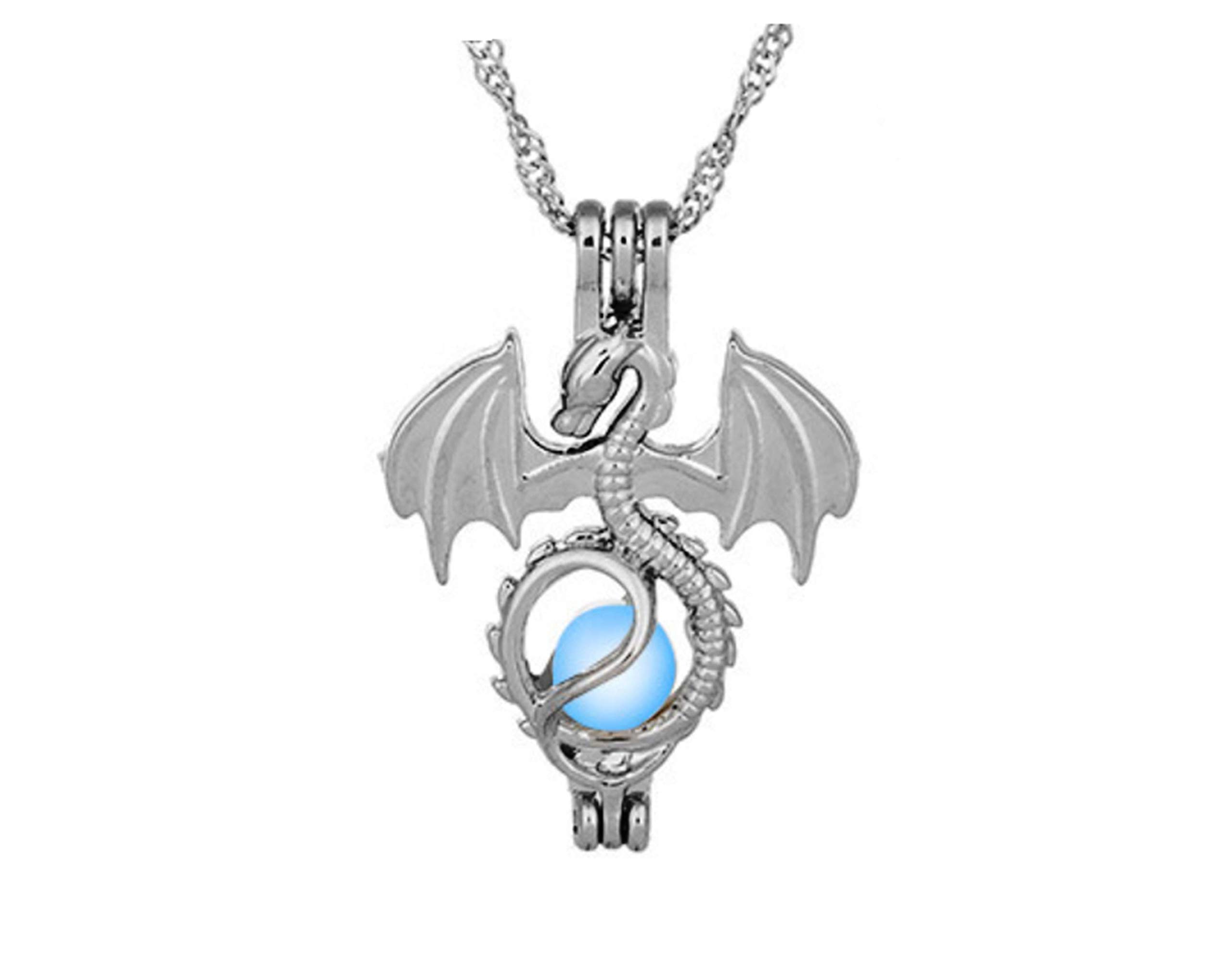 CrownOfRibbonsDragon Necklace Unisex, Glow in the Dark Pendant in a Jewellery Gift Bag, Metal