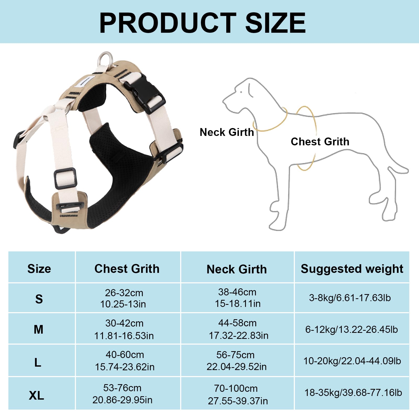 H-Style Harnais pour chien anti-traction, anti-étranglement en nylon avec clips avant et arrière et 4 boucles réglables jusqu'à 35 kg (marron, L)