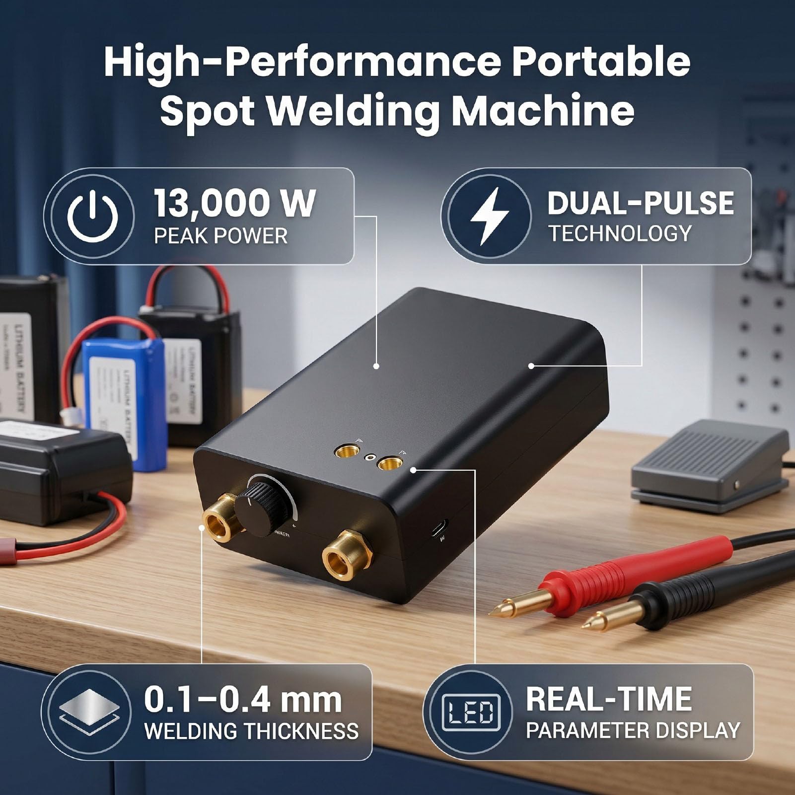 Generic Saldatrice a Punti Portatile, Macchina a Doppio Impulso 0,1-0,4 Mm for Riparazione Batterie Al Litio