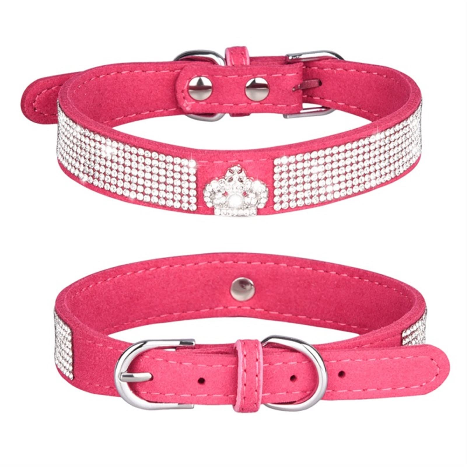 JINGYAN Obroże podstawowe dla psów Kołnierz psa Rhinestone. Pu Skórzany Kryształ Diament Puppy Cat Collar Pet Collars Zwierzęta Dostawy Akcesoria dla psów(Pink,L)