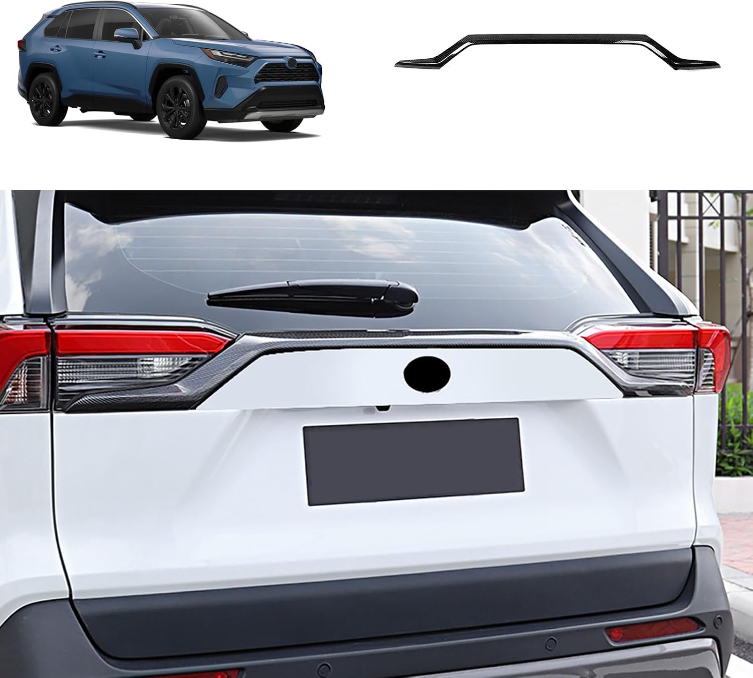 Exterior Rear Trunk Logo Lid Tailgate Upper Curve Strip Cover Trim Compatible with Toyota RAV4 2025 2024 2023 2022-2019 Exterior Car Accessories ABS 1PC(Carbon Fiber Style)