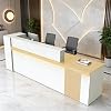 Reception Desk with Lockable Drawer, Open Shelves, Keybord Tray, LED, Double Reception Room Table, Large Front Reception Counter Checkout for Office & Business, Salon, Lobby, Retail, Hotel