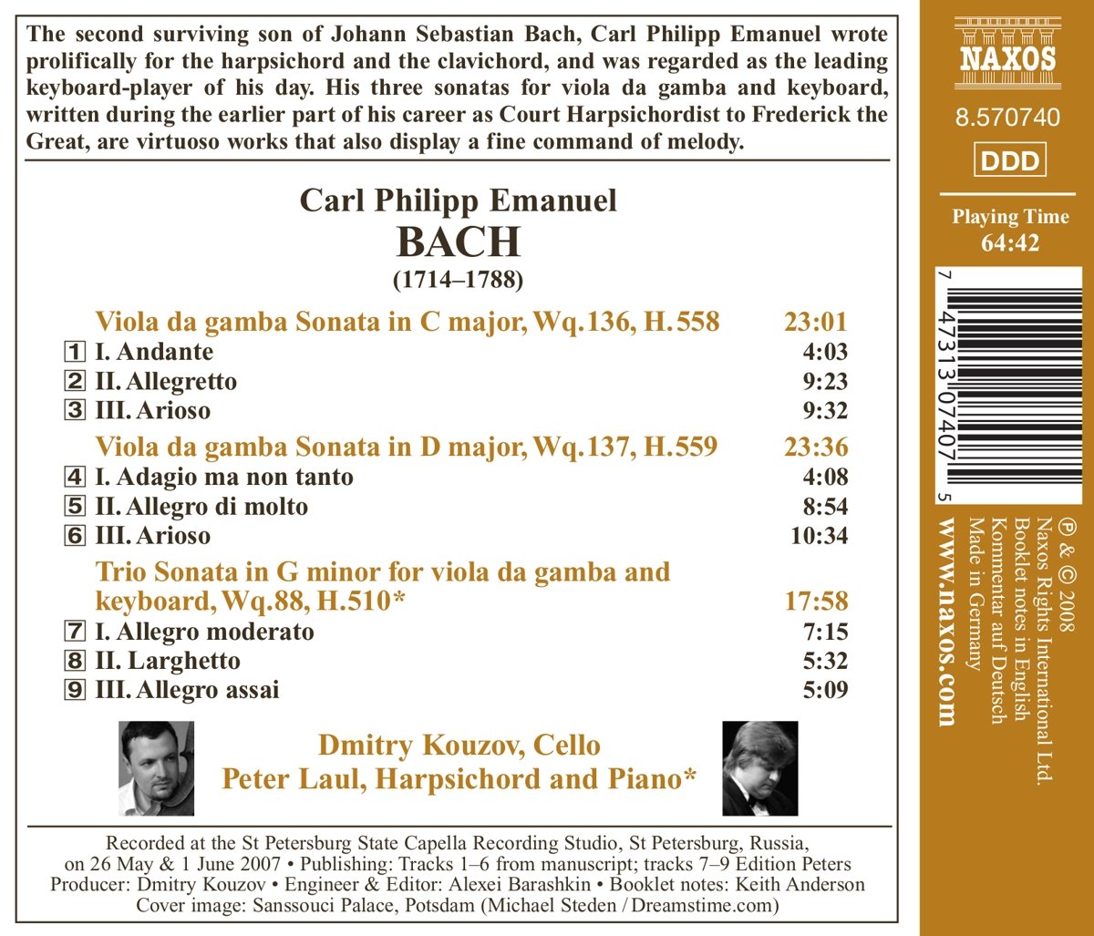 C.P.E. Bach: Viola Da Gamba Sonatas