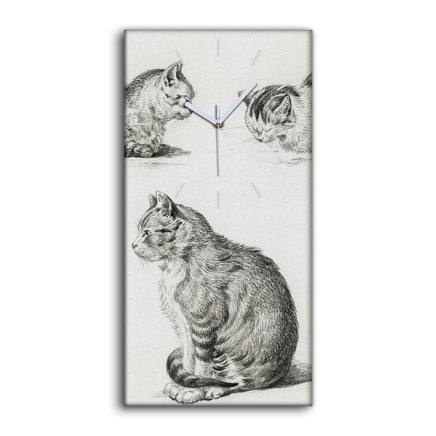 Horloge sur toile chat 30x60cm silencieuse pour déco salon moderne