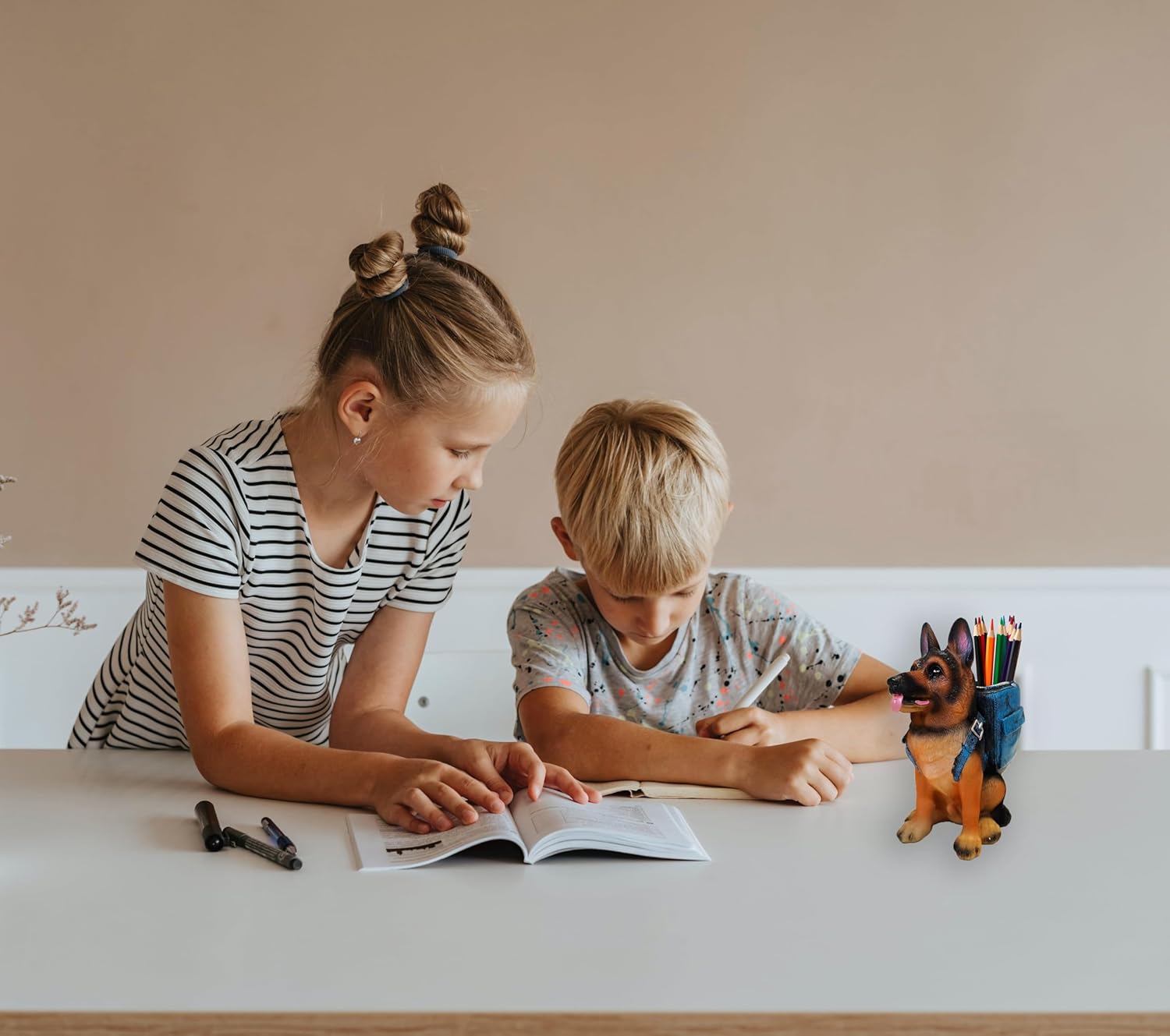 Cute Dog Pen Holder for Desk, Pencil Holder, Creative Desktop Pen Organizer Pencil Cups, Unique Desk Accessories Decor for Home Office School, German Shepherd Gifts for Dog Lovers - Image 3