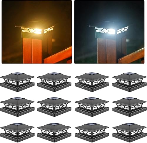 VOLISUN Luces solares para tapa de poste paquete de 12 luces de poste al aire libre para cubierta de valla de vinilo blanconegro 4x4 - muelle 4x46x6