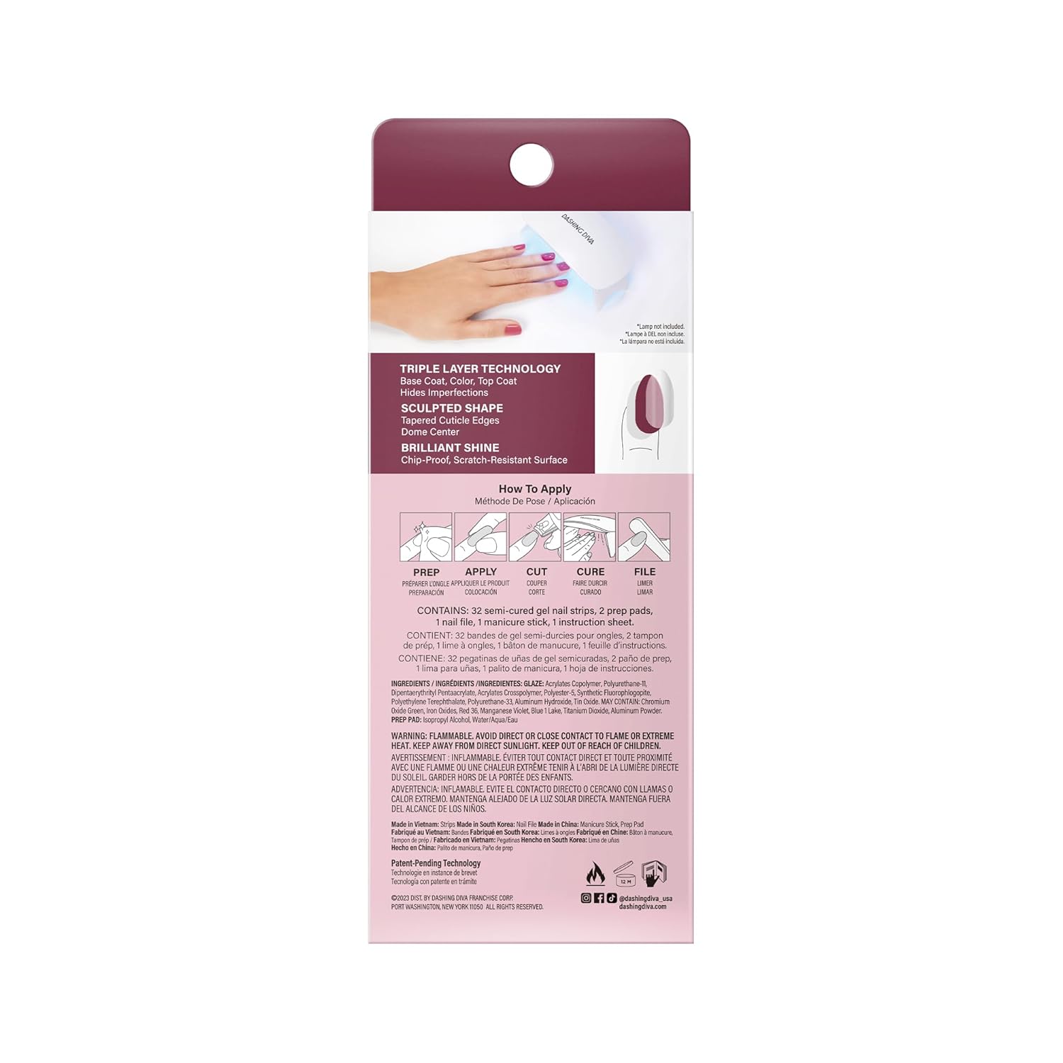 Dashing Diva Glaze Nail Strips - Sangria Glaze | Works with Any LED Nail Lamp | Long Lasting, Semicured Gel Nail Strips | Contains 34 Salon Soft Plum Nail Wraps, 1 Prep Pad, 1 Nail File