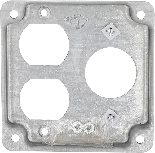 Vista 44 de Hubbell-Raco 902C 1 receptáculo dúplex de 4 pulgadas, cubierta cuadrada de trabajo expuesta, color plateado