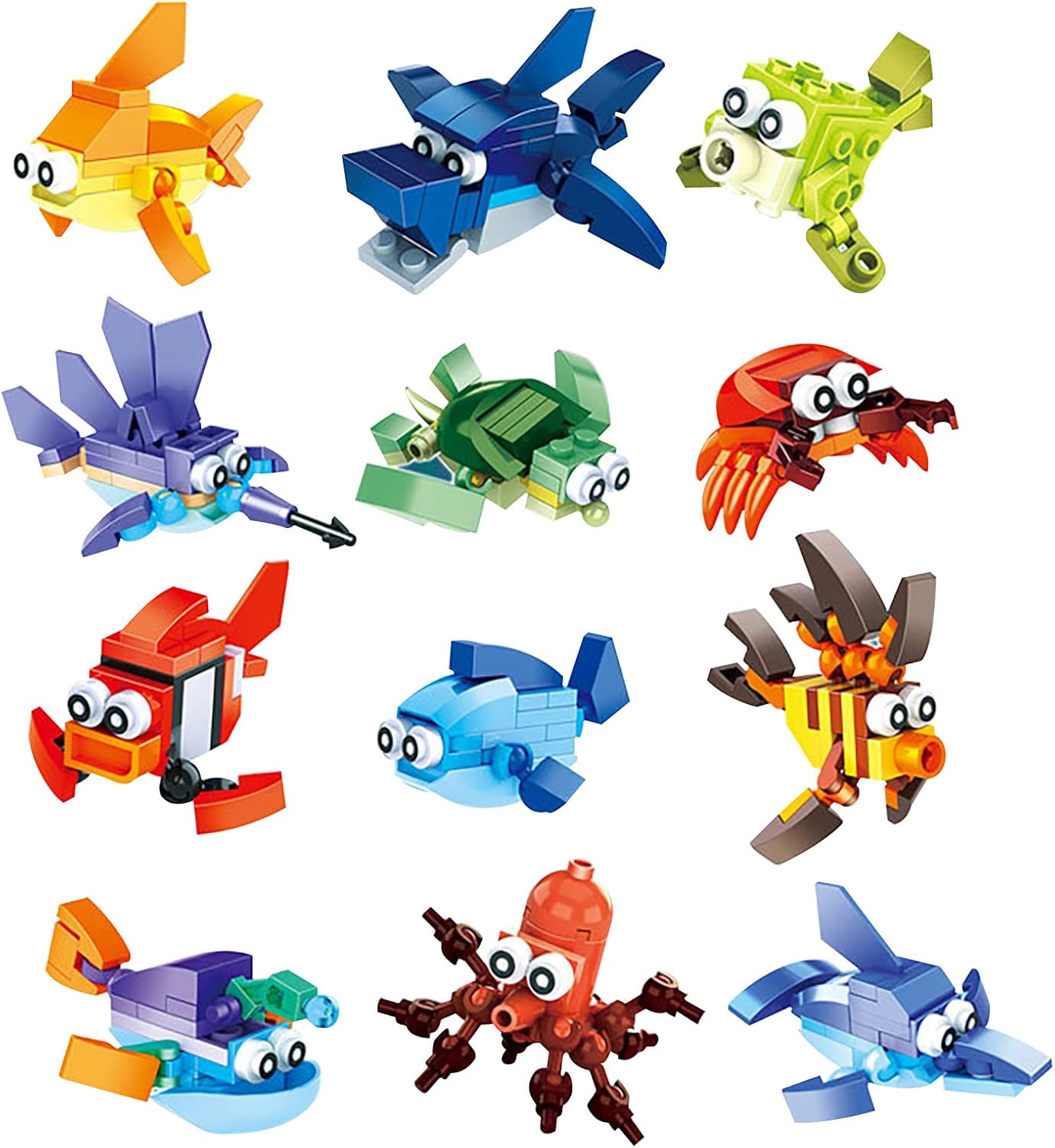 Party Favors for Kids Goodie Bags ,12PCS Mini Building Blocks Ocean Animal, Sea Creatures Building Blocks Set，Building Sets Stem Toys for Birthday Party Gift,Goodie Bags, Prize,Cake Topper