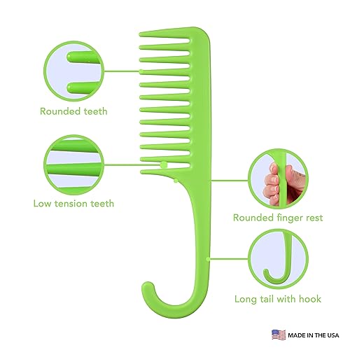 Miniatura 5 de Allegro Combs Peine de ducha con gancho para cabello rizado, para desenredar en húmedo o seco, 1 unidad, color verde