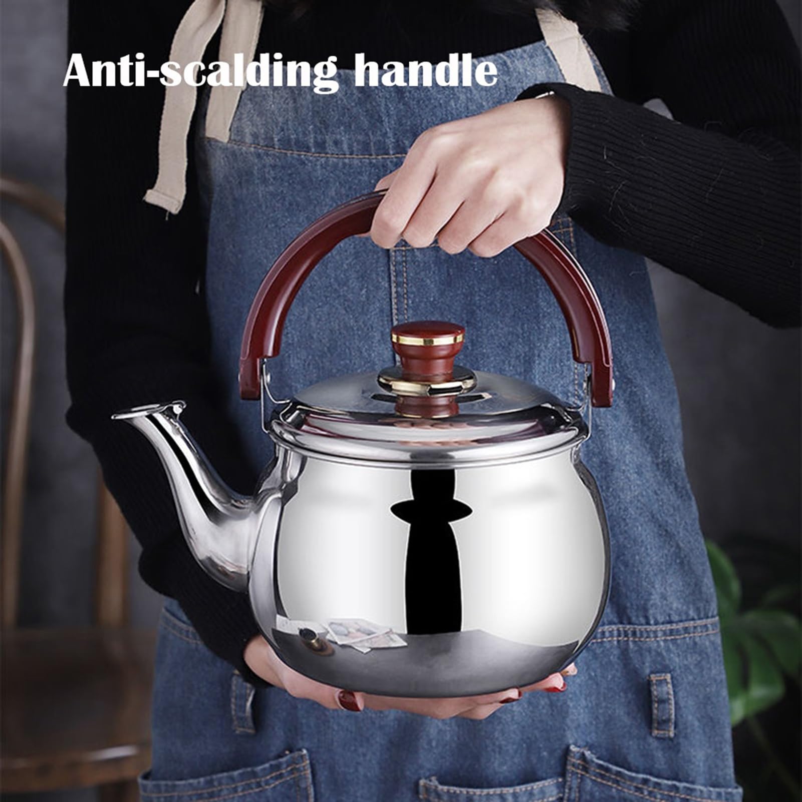 Teekessel aus lebensmittelechtem Edelstahl 304 für den Herd, pfeifende Teekanne mit kühl bleibendem, ergonomischem Griff, geeignet für alle Wärmequellen (1,8 l)