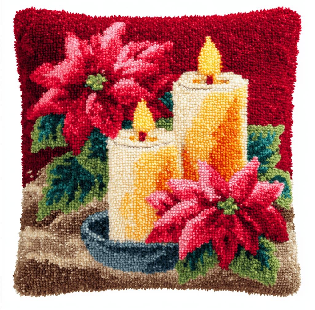 Kitquiver Latch Hook Cushion Kits Candle 43X43Cm Latch Hook Pillow Case Kits Embroidery,DIY Needlework Pillow Cover Sofa Cushion Rug Making for Adults and Beginner,Craft Home Decor