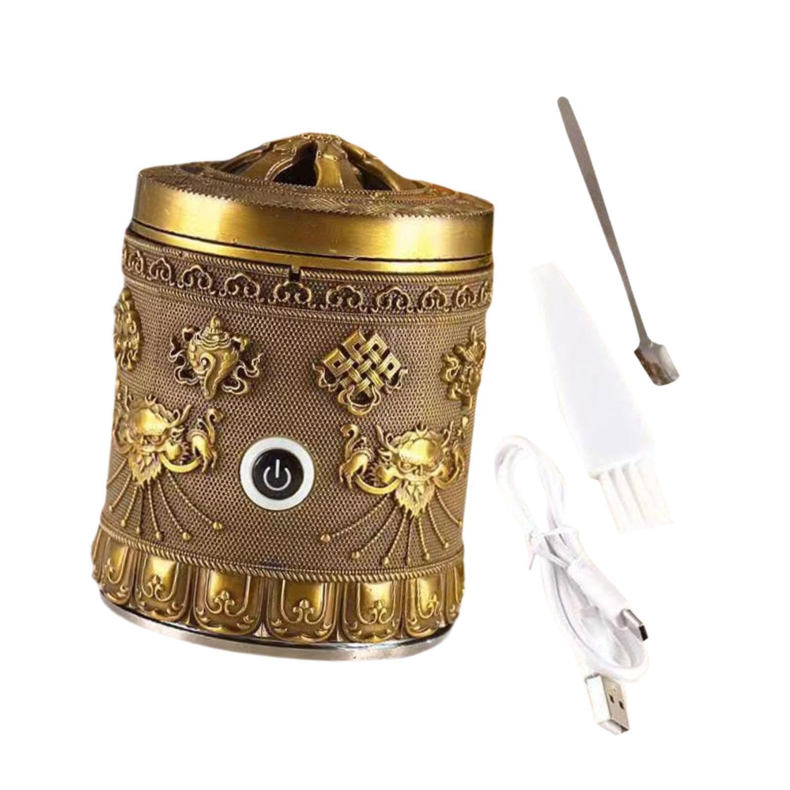 IOIUSKKU Ornamento in metallo per stanza, cucina, caffetteria, casa, porta incenso ricaricabile tramite USB, professionale, Bronzo, 7.5 x 10 cm