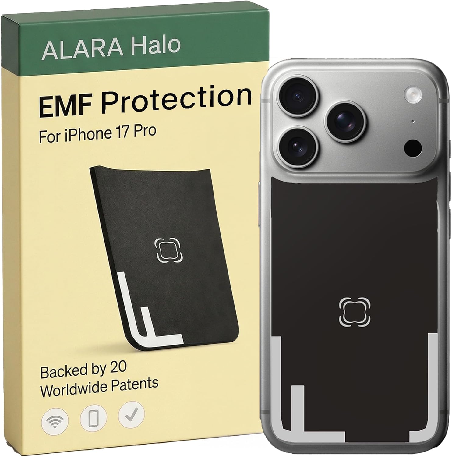 EMF Cell Phone Insert for iPhone Air, Advanced Alara 5G Mobile Technology & MagSafe Compatible, for Everyday Protection - USA Developed Case Sticker with 20 Patents – Black