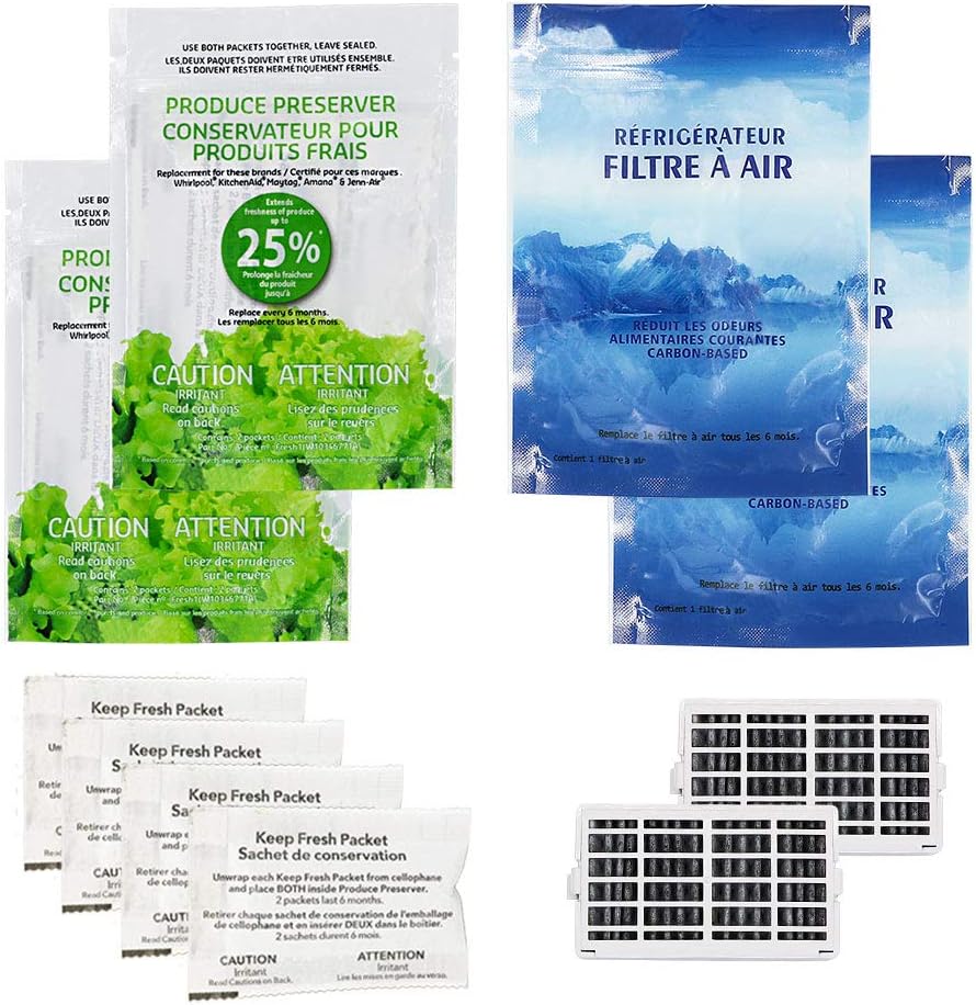 AMI PARTS W10311524 AIR1 FreshFlow Air Filter & W10346771A Produce Preserver Replacement Compatible with Refrigerator (Pack of 2 Each)