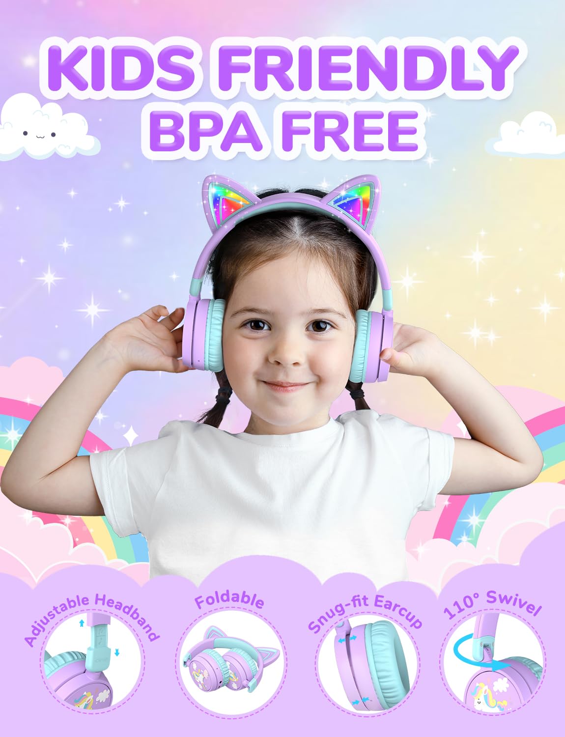 Amazon.com: iClever Kids Bluetooth Headphones, Light Up Cat