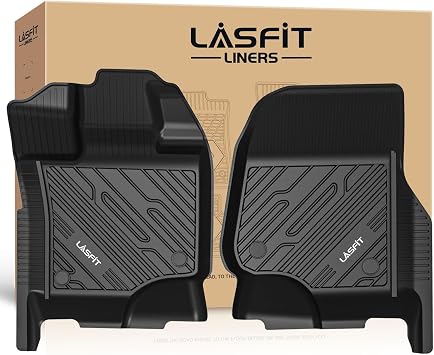 سجادات أرضية أمامية من LASFIT لسيارة Ford F-150 موديلات 2015-2026 | سجادات أرضية سيارات F150 Lightning 2022-2025 SuperCrew & Super Cab لجميع الأحوال الجوية سجادات شاحنات TPE - الصف الأول فقط، قطعتان باللون الأسود