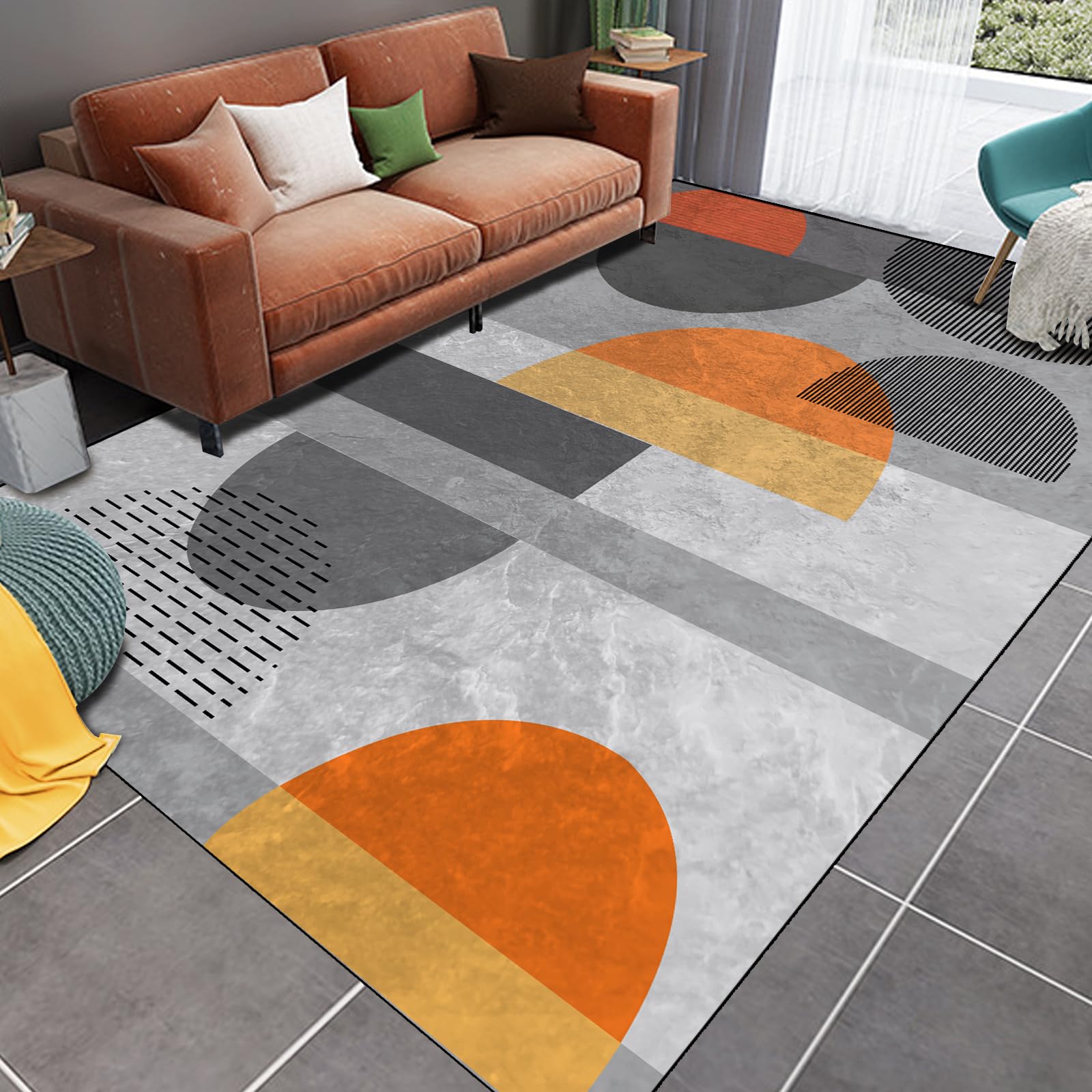 Tapis utilisable en salle à manger ou cuisine au motif moderne de mosaïque géométrique