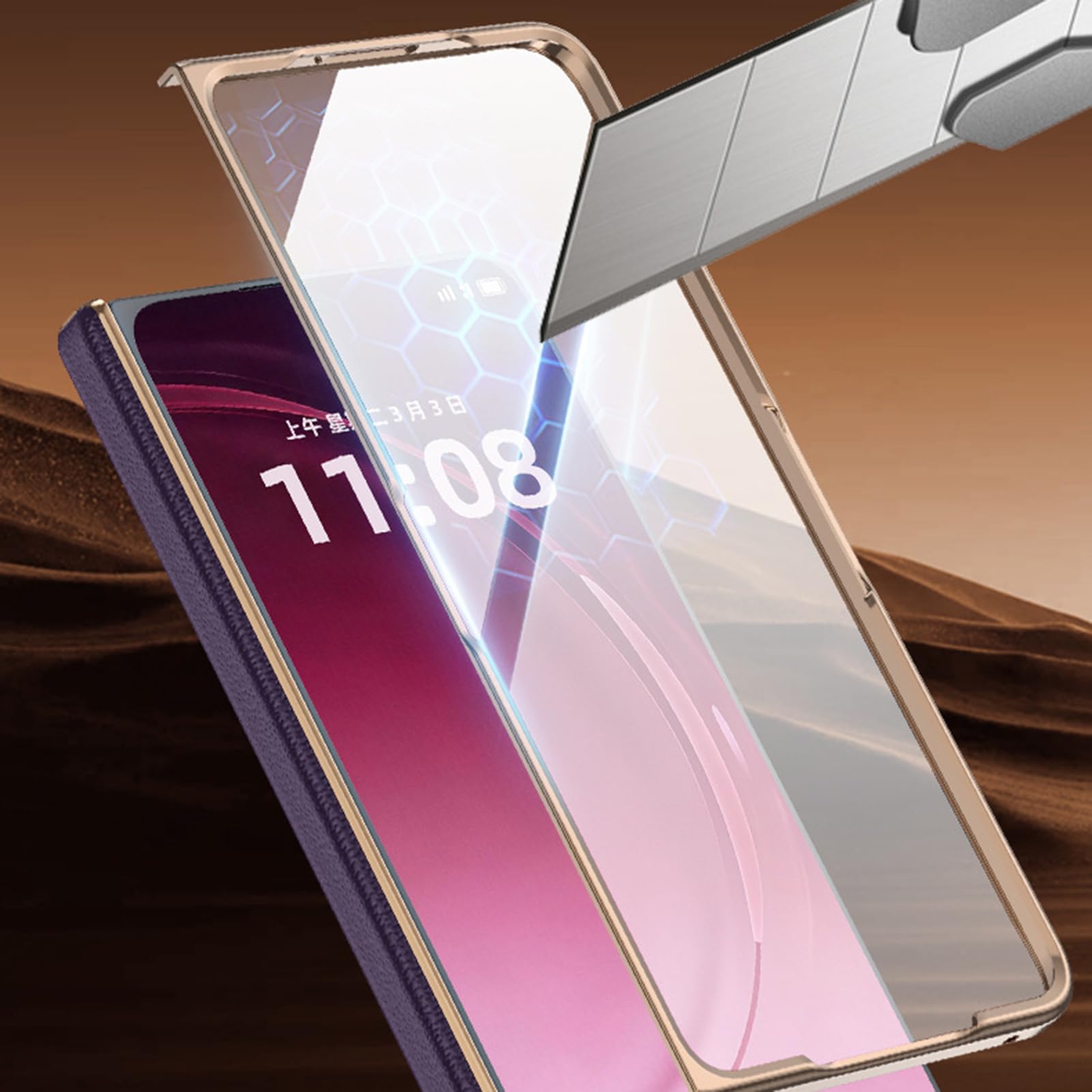 Etui z prawdziwej skóry do Oppo Find N6, ochrona ekranu ochrona ekranu powłoka pierścień etui zawias luksusowa pełna osłona, czarny, N6
