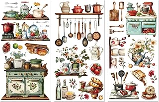 Peacoblue Rub on Transfer Decal Dinnerware for Furniture Craft Kitchen Refrigerator Cooking Bench Restaurant Decor 6"x12", 3Pcs Waterproof UV DTF Transfer Sticker for Glass Porcelain Wood Plastic