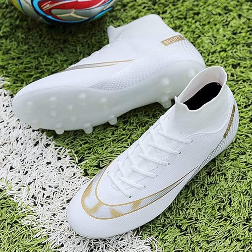 Yefdg Men’s Soccer Boots Football Shoes Cleats Spike Shoes Sneaker Comfortable Adults Athletic Outdoor/Indoor/Competition/Training White #TOP4