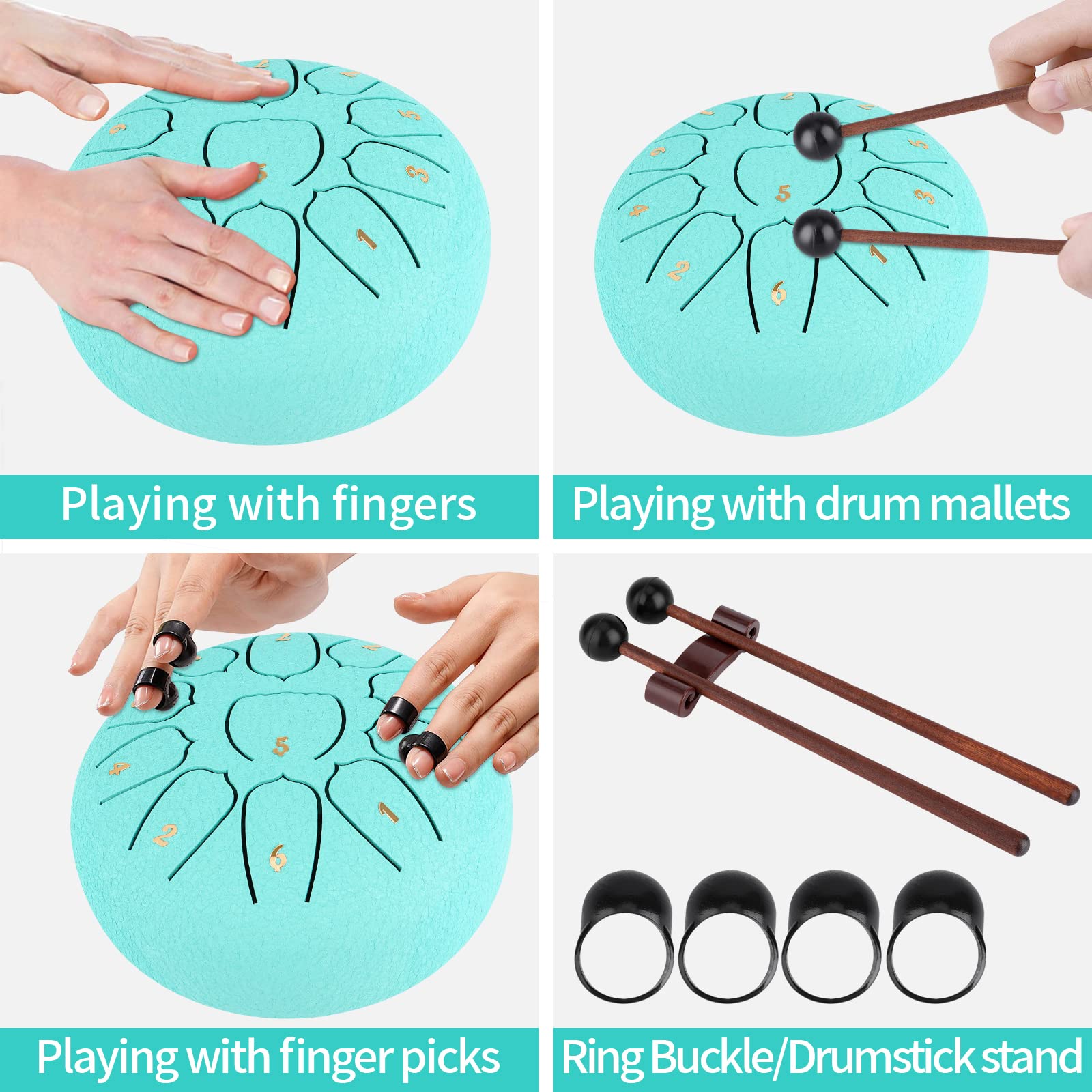Tamburo a linguetta in acciaio da 6 pollici e 11 toni,Tamburi a fessura Strumento a percussione Handpan con bastoncini e borsa da viaggio per yoga, meditazione, allevia lo stress