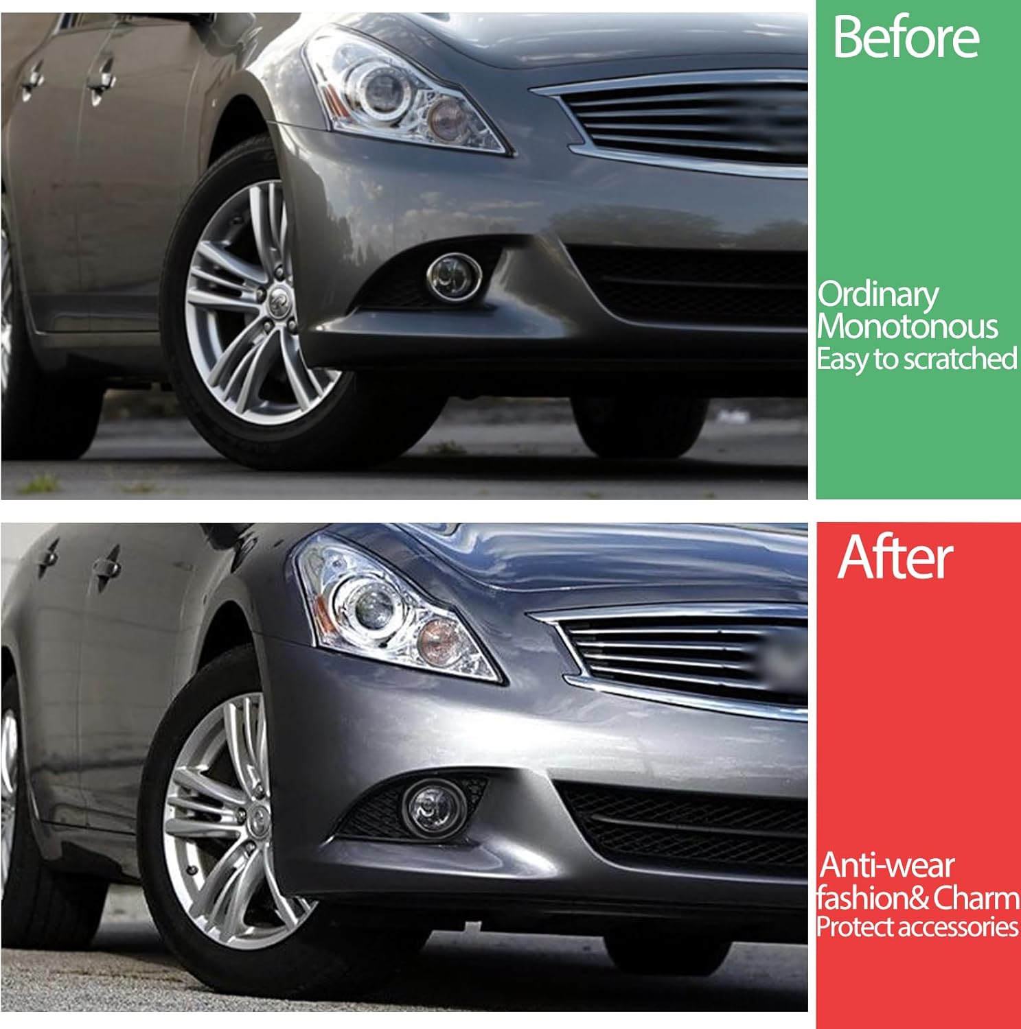 Front Bumper Driving Fog Light Ring Bezels Covers Trim Molding Compatible with Infiniti G37 2010-2013, Front Fog Light Lamp Decoration Protector Accessories (Gloss Black)