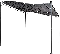 Vista 6 de Outsunny - Pérgola de acero para exterior de 10 x 10 pies, toldo de patio con tela resistente al clima y orificios de drenaje para el patio trasero