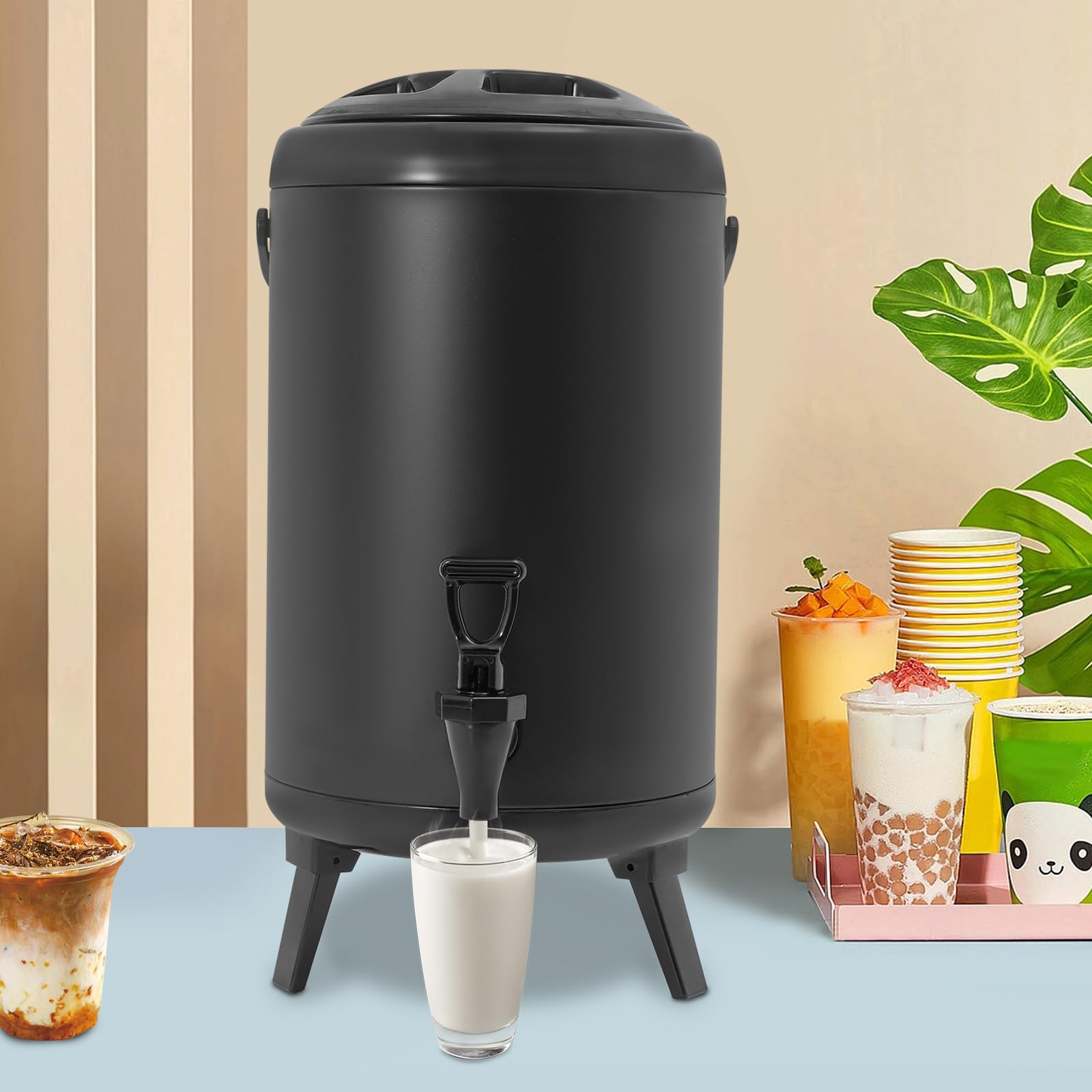 Distributore di bevande calde con rubinetto, dispenser isolato in acciaio inox, 10 l, distributore di bevande calde isolato, per caffè, cioccolato, tè al latte, succhi di frutta, per famiglie uffici