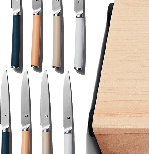 Miniatura 6 de Material, The 5pc Stainless Steel Steak Knives Set, 4 Knives + Holder, Razor Sharp, Matte Finish, Dishwasher Safe, Morel