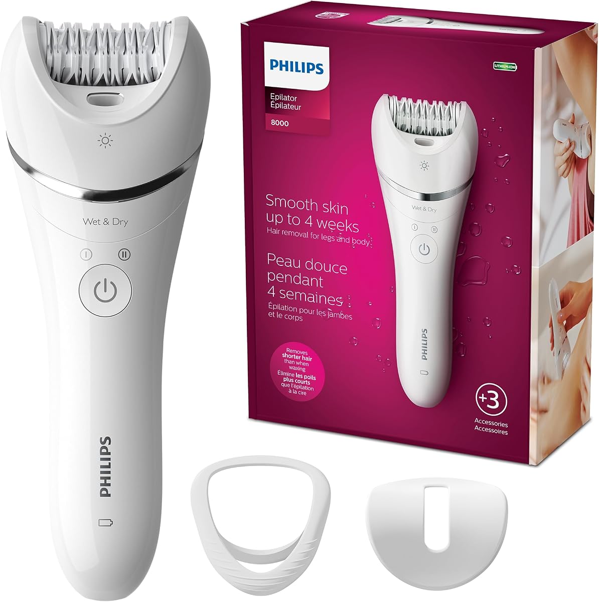 Philips Depiladora Serie 8000 para Mujer, con 3 Accesorios, BRE700/04