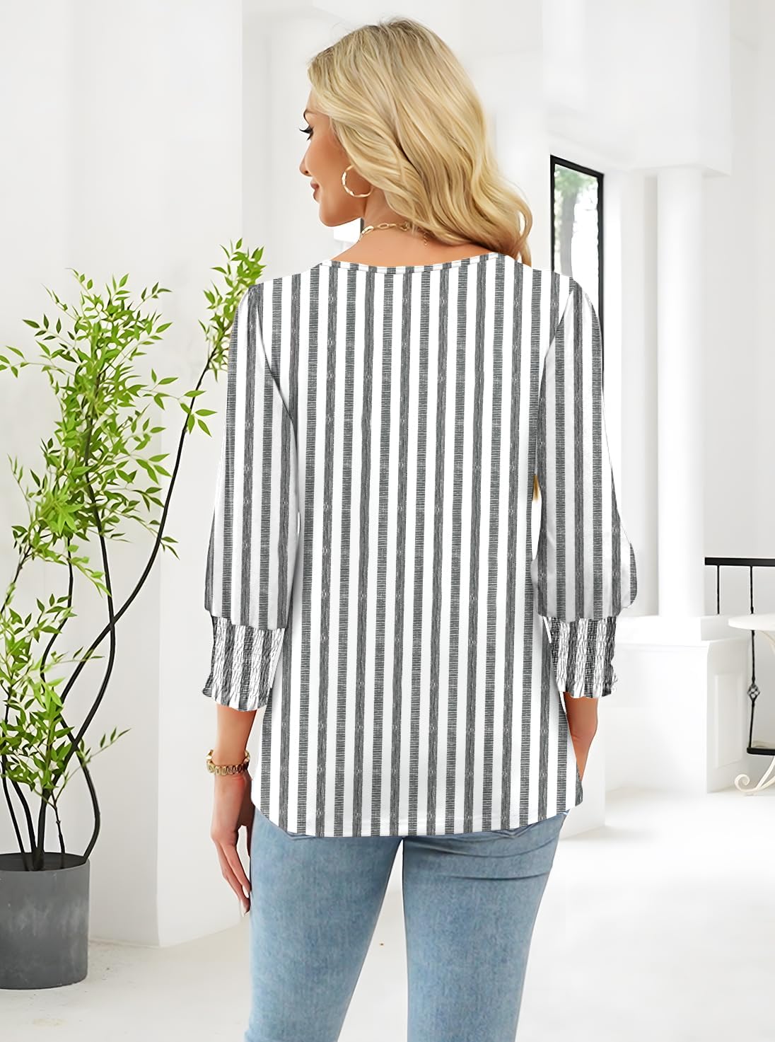 ETCYY NEW Womens Tops Dressy Casual Shirts 3/4 Length Sleeve Blouses for Women with Smocked Cuffs - Image 5