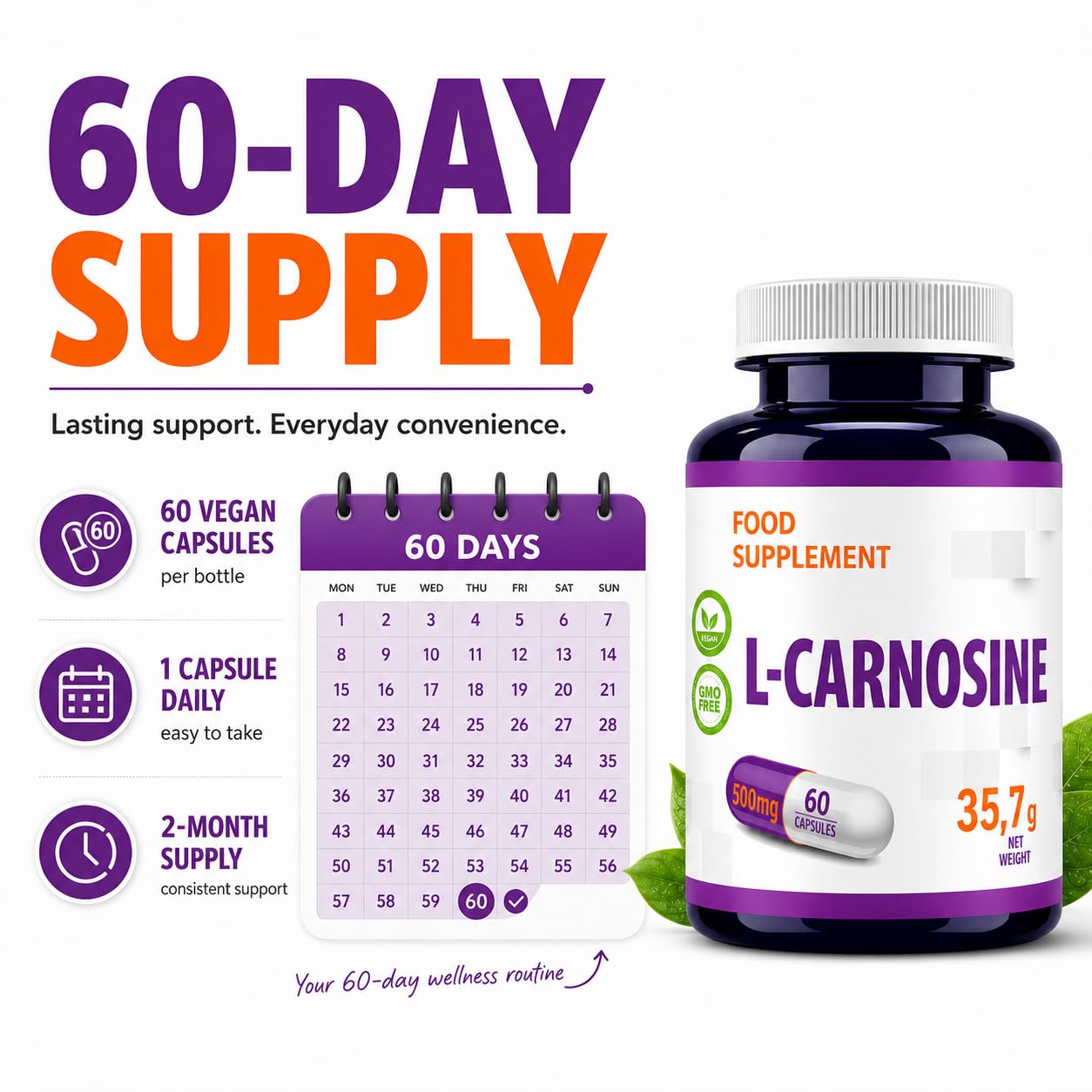 Hepatica L-Carnosina 500 mg | Dipeptide di Beta-Alanina e Istidina | 60 Capsule Vegane | Scorta 2 Mesi | GMP & laboratorio indipendente