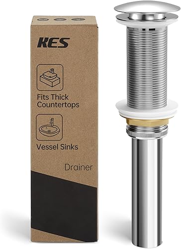 Miniatura 10 de KES Desagüe para lavabo con rebosadero, tapón emergente negro mate, paquete de 2 unidades para lavabo de tocador, tapón de drenaje de metal total