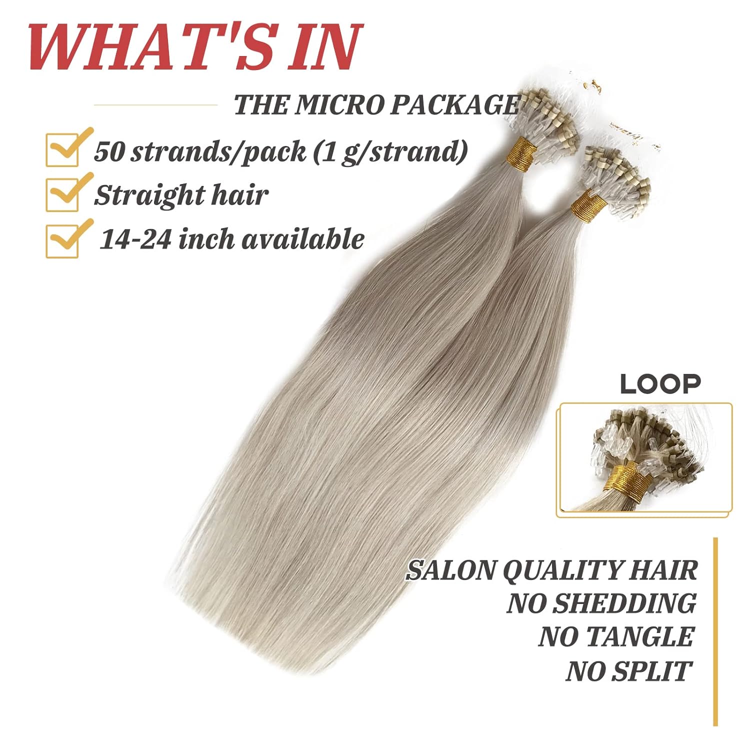 Microlinks Hair Extensions 22 Inch Hair Extensions Micro Loop #1000 White Blonde Micro Beaded Hair Extensions for Women,Blonde Silky Straight Micro Ring Hair Extensions Cold Fusion 50g/50s