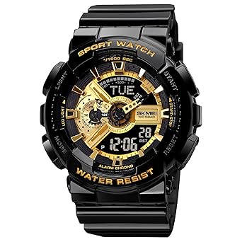 SKMEI Men's Digital Sports Watch, LED Square Large Face Analog Quartz Wrist Watch with Multi-Time Zone Waterproof Stopwatch - 1834/1835