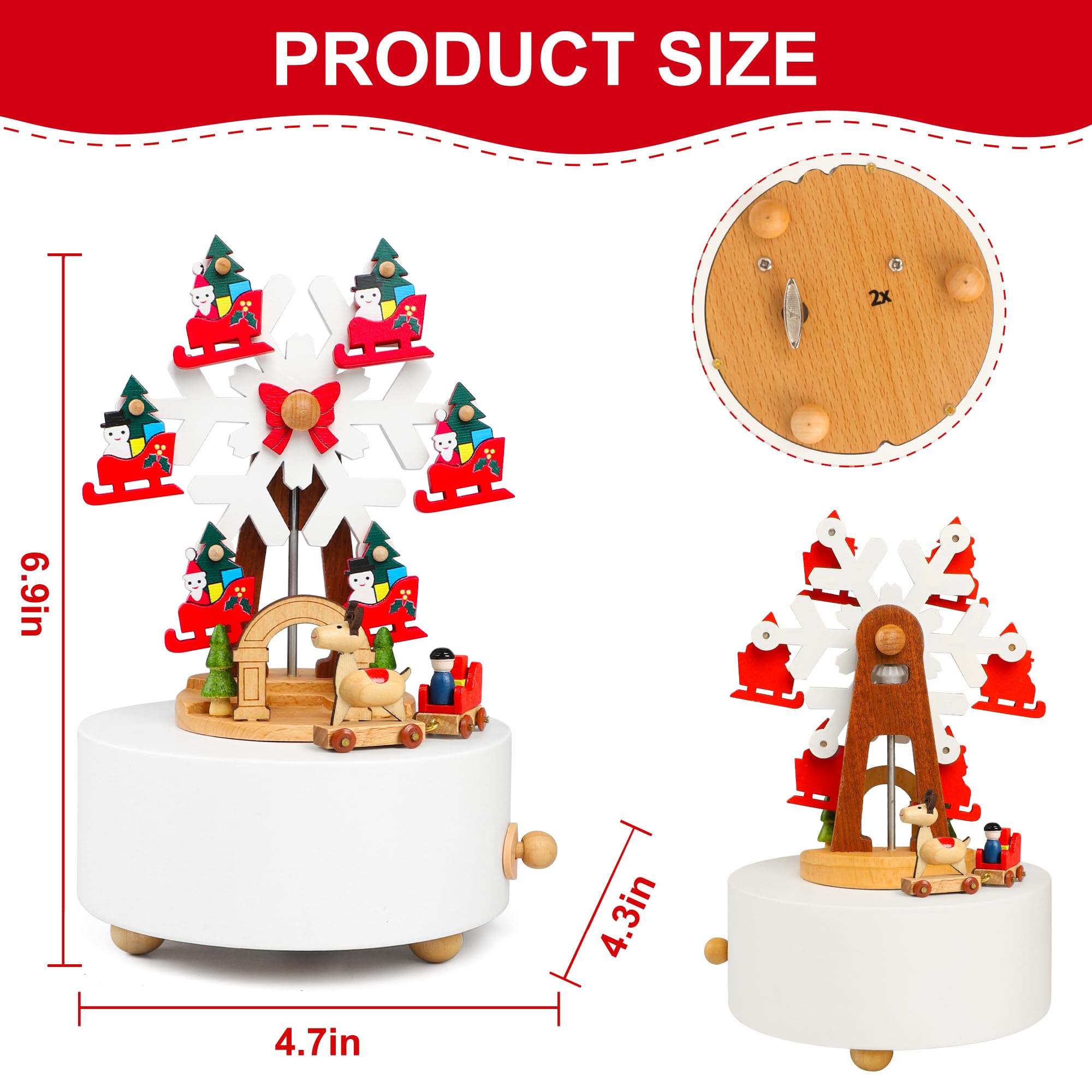 LONEEDY Holz Musikbox Weihnachtsschneeflockendeko Elch Custom für Jungen und Mädchen Rotationsbasteln (Weihnachtsschneeflocken)