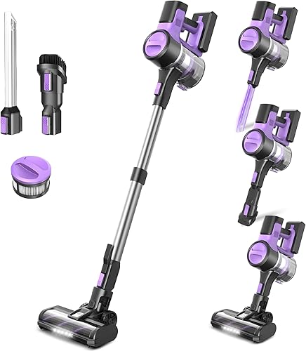 DEVOAC Aspiradora inalámbrica para el hogar, aspiradora ligera de 45 Kpa con potente succión, batería recargable de hasta 50 minutos, aspiradoras de