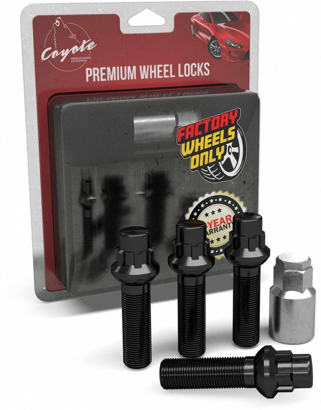 Wheel Accessories Parts 4 Locks + Key M15x1.25 15x1.25 Thread Ball Seat Lug Bolt Black Finish 44mm Shank Length Dual Hex Key 17mm & 19mm fits Mercedes GLE GLS AMG Maybach GLS with OE Wheels