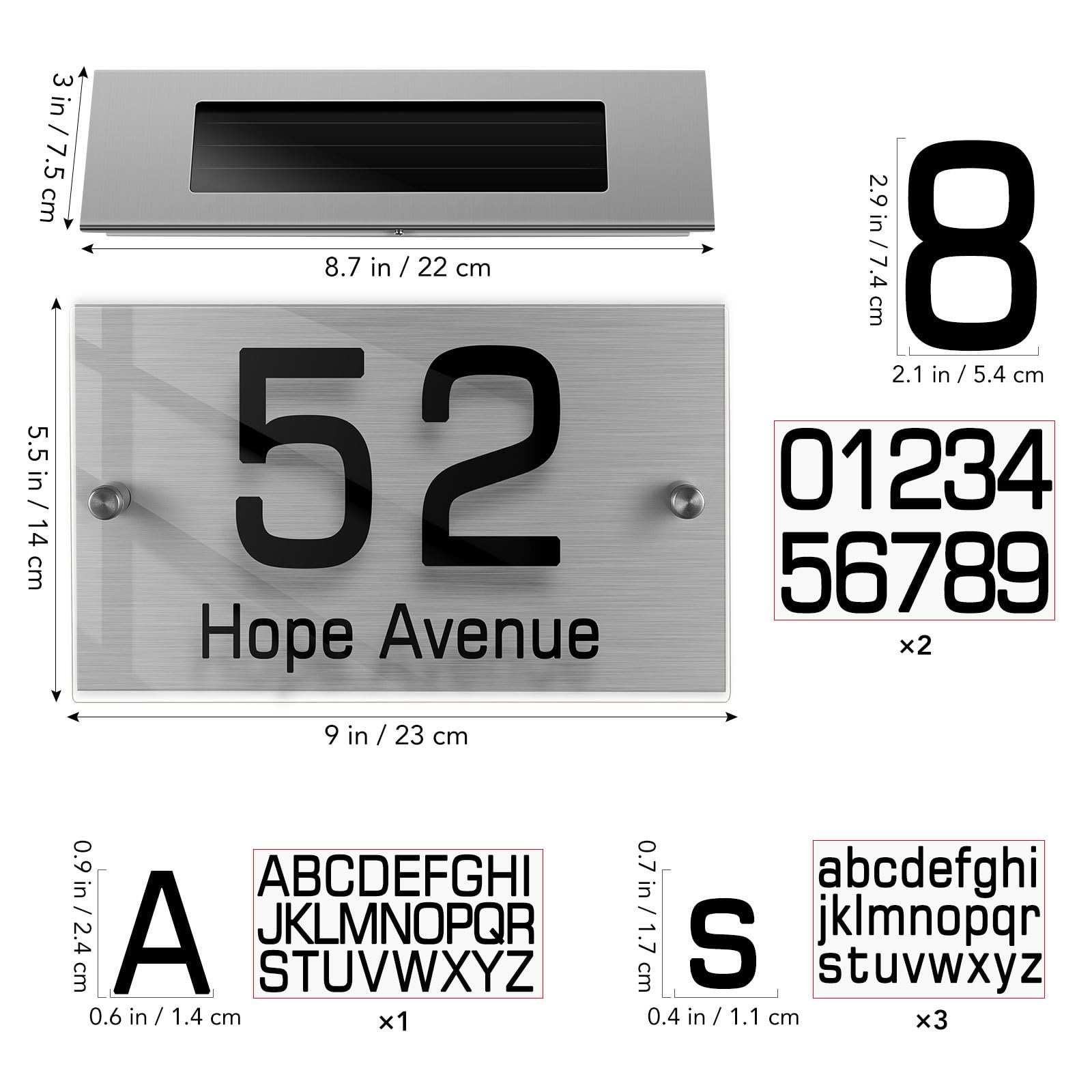 YARNOW Lampada Solare Numero Civico LED 18 Smd Bi-colore per Esterni, Luce da Parete Solare per Indirizzi, Segnaletica Stradale Visibile Notturna, Set per Giardino e Patio