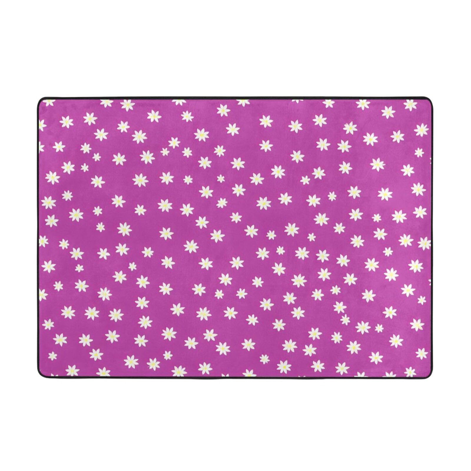 Flowers Print Patterns Print Living Room Anti Slip and Absorbent Carpet, Indoor Bedroom Bed Floor Mat, Ultra Soft Washable Carpet 80x58 in