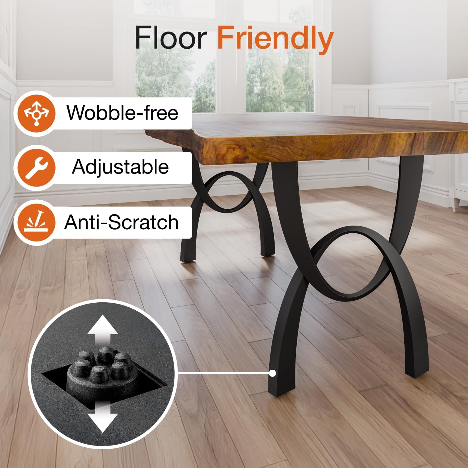 Flowyline 28" H 444 Uta Handcrafted Black Metal Table Legs and Bases for Dining Tables | Steel Desk Legs | Rust-Resistant, Adjustable Furniture Legs for Bench DIY Mid-Century Modern Indoor/Outdoor