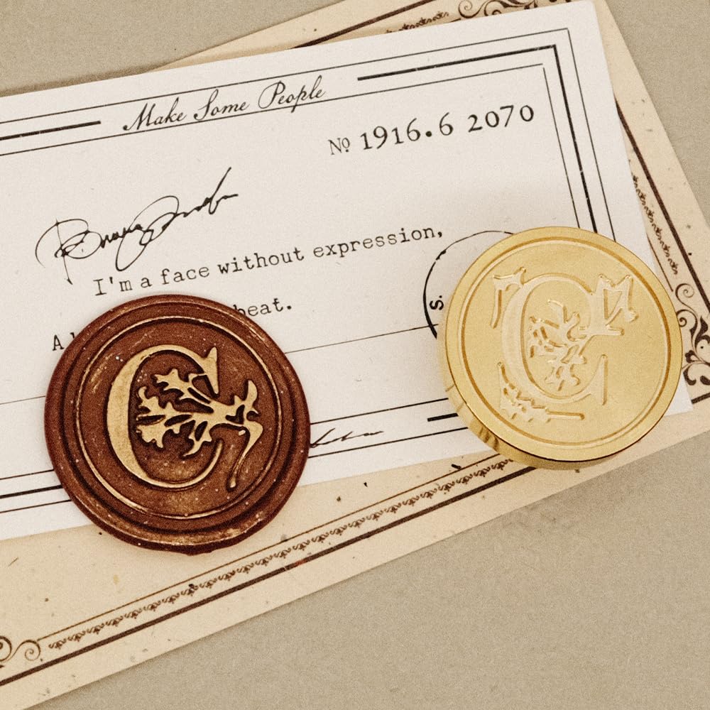 Poemluve Wax Seal Stamp Alphabe Letters C 25mm Initials Vintage Sealing Wax Stamps Brass Head with Removable Wood Handle for Scrapbooking Wedding Invitation - Image 2