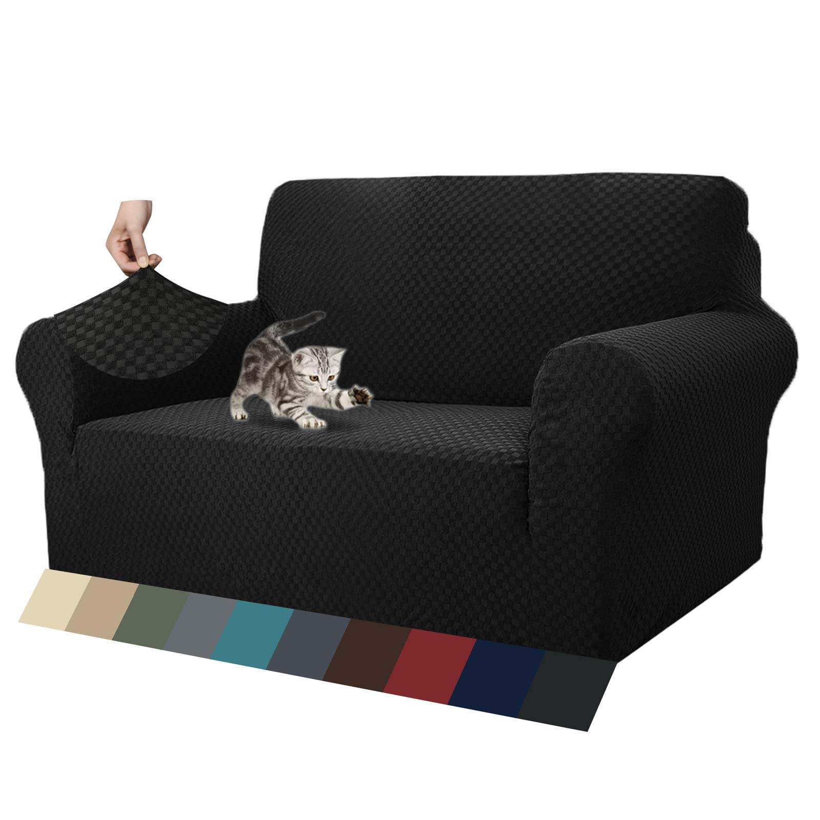 MAXIJIN Newest Jacquard Sofa Covers for 2 Seater, Super Stretch Non Slip Love Seat Couch Cover for Dogs Pet Friendly Elastic Furniture Protector Loveseat Slipcovers (2 Seater, Black)