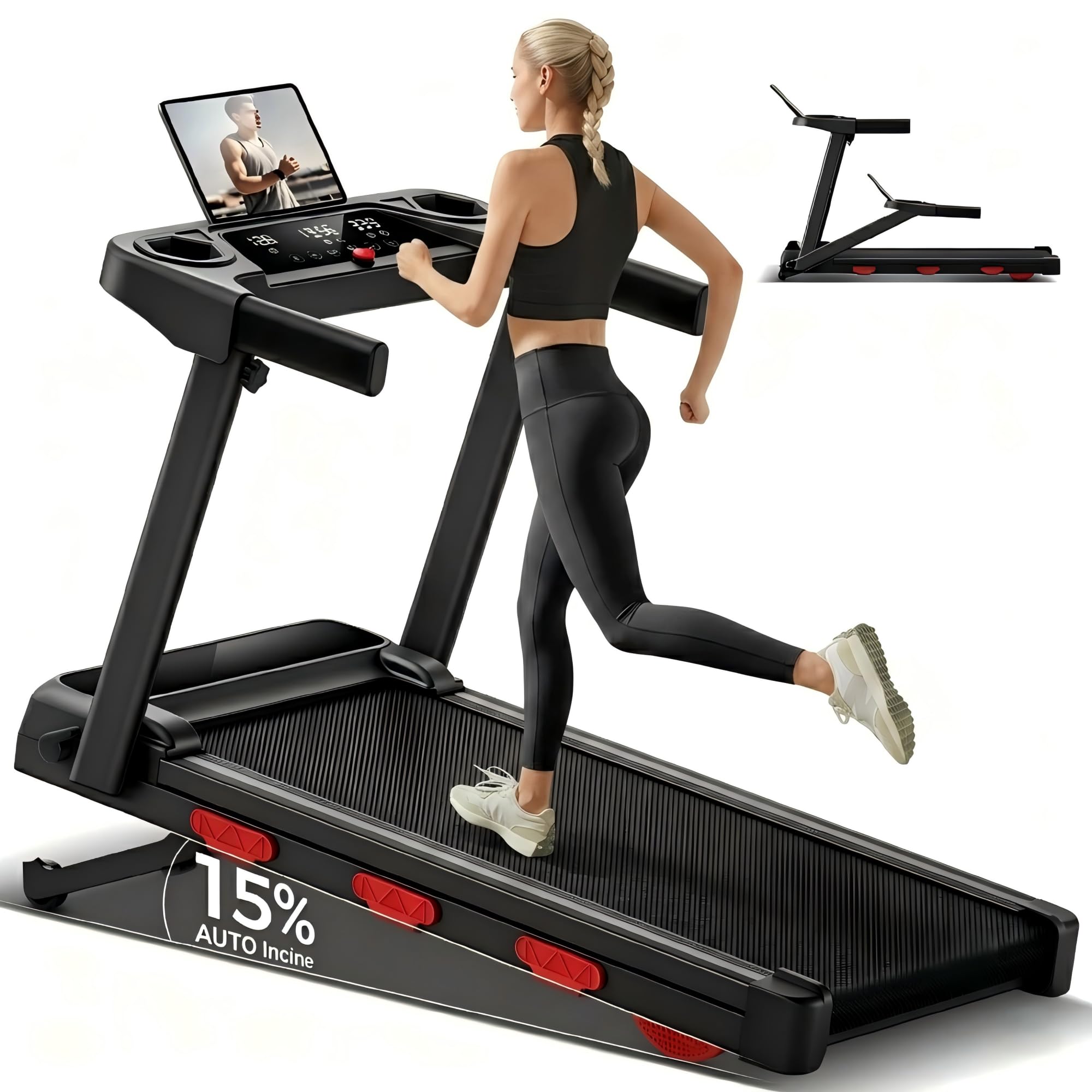 Treadmill for Home with 15% Auto Incline, 12KM/H Foldable Walking Pad