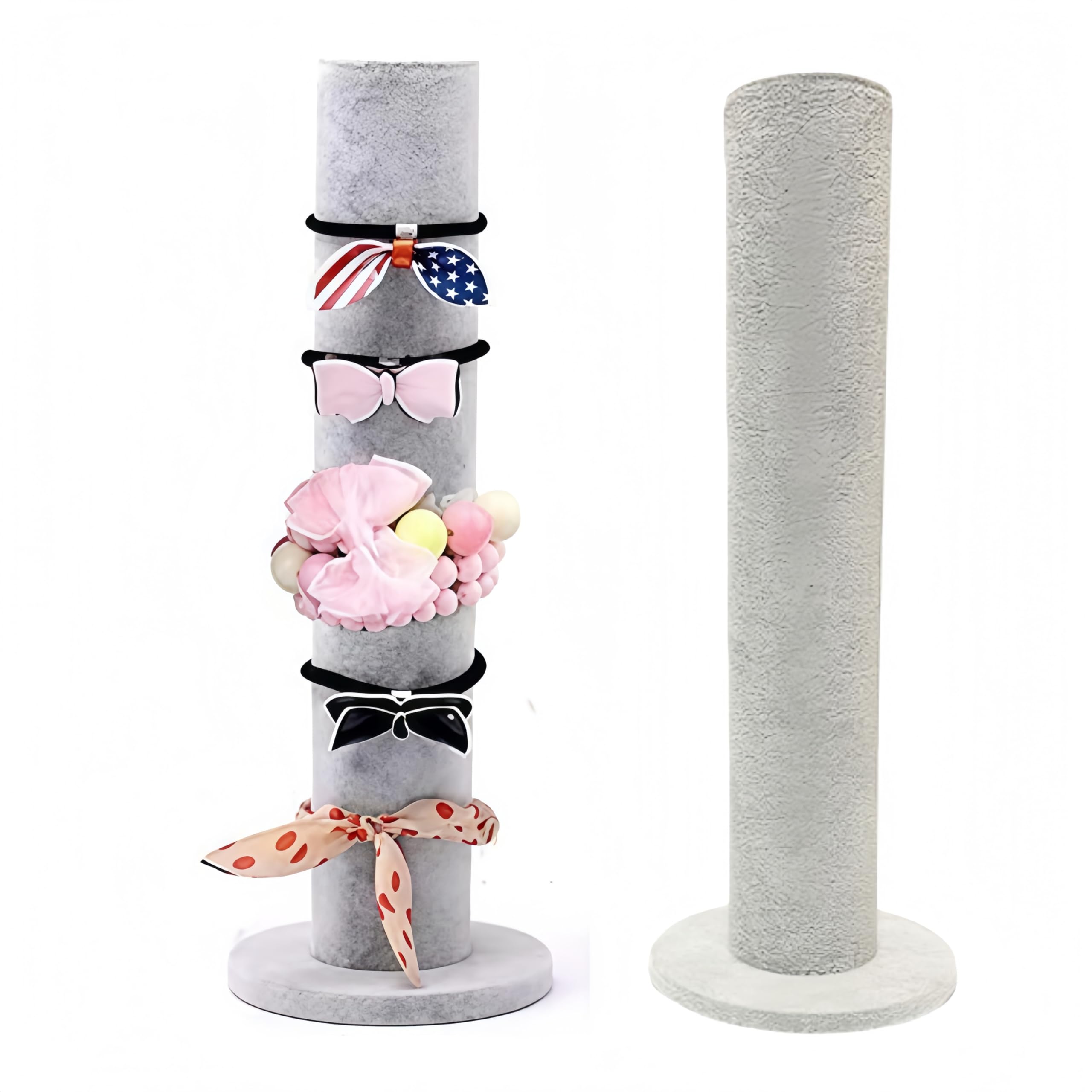 Loopunk Grey Velvet Scrunchie Organizer – Vertical Bracelet Display Stand For Hair Bands, Scrunchies, Bangles, Cuffs – 2-In-1 Storage & Jewellery Holder.